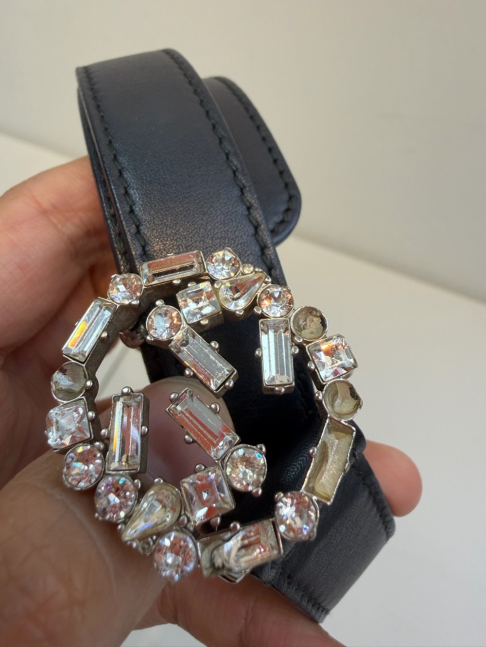 Gucci Crystal Buckle Black Leather Women's Belt size 2*89cm - Picture 3 of 6